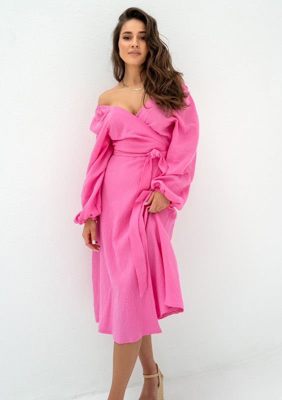 Blanche - Pink muslin midi wrap dress