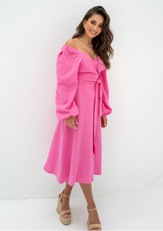 Blanche - Pink muslin midi wrap dress