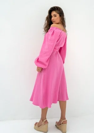 Blanche - Kopertowa sukienka midi z muślinu Różowa