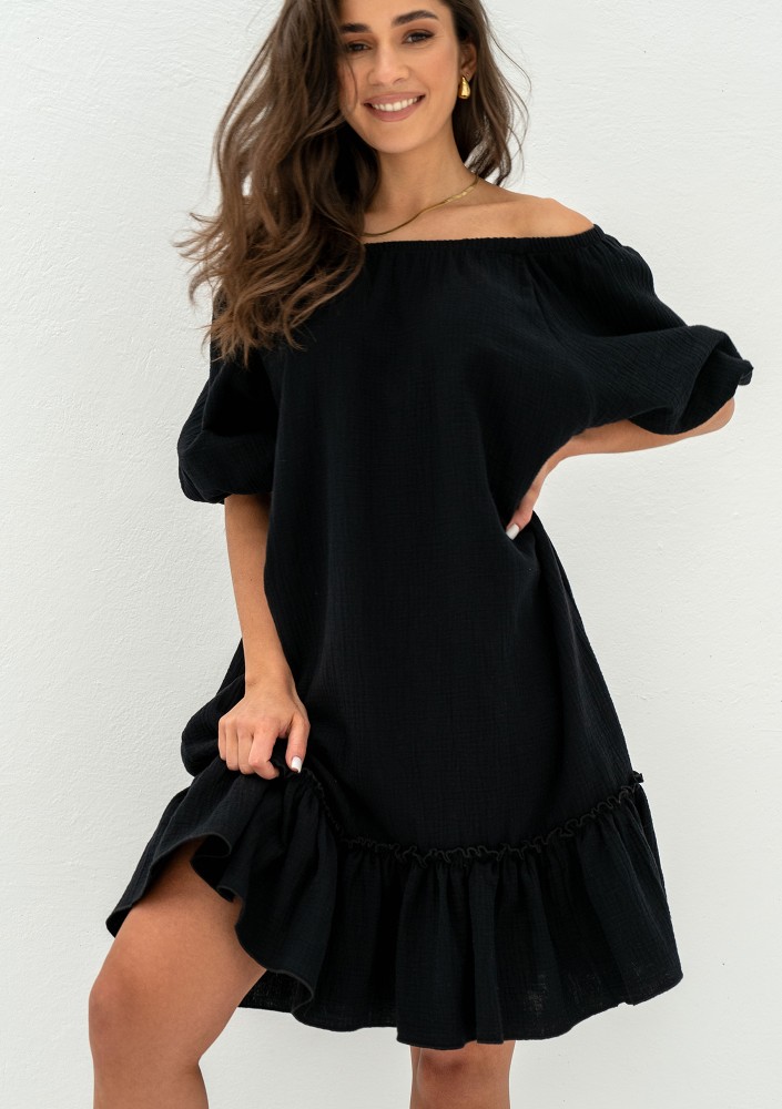 Brienne - Black muslin mini dress