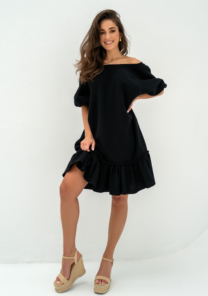 Brienne - Black muslin mini dress