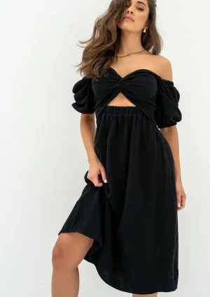 Rosina - Summer black muslin midi dress