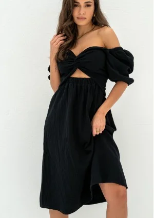 Rosina - Summer black muslin midi dress