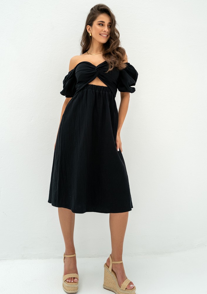 Rosina - Summer black muslin midi dress