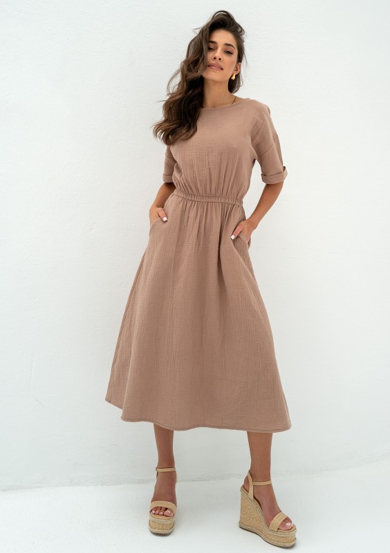 Greta - Beige muslin midi dress