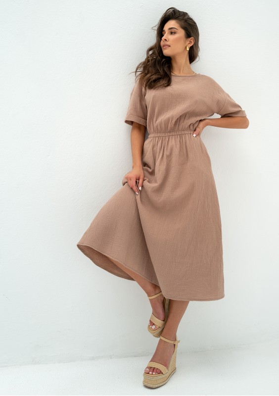 Greta - Beige muslin midi dress