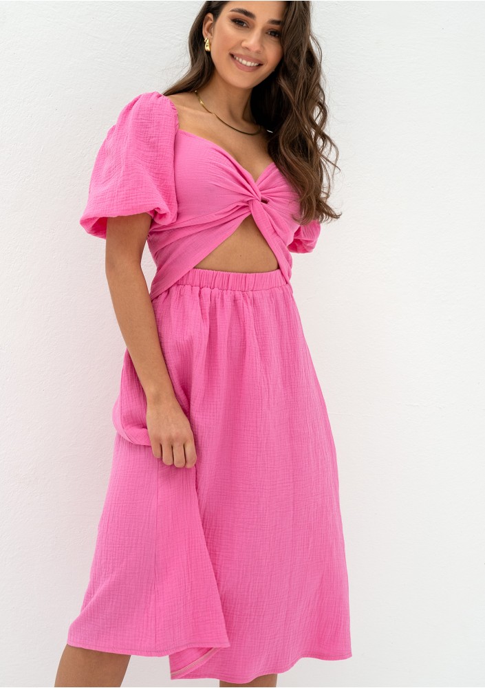 Rosina - Summer pink muslin midi dress