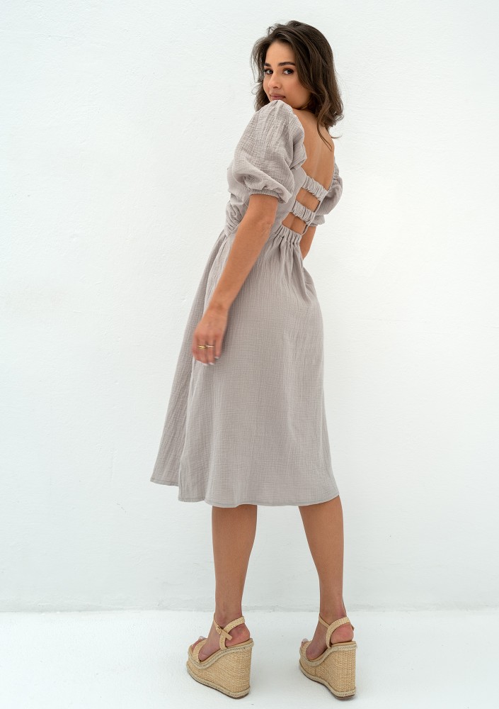 Rosina - Sukienka letnia midi z muślinu Taupe