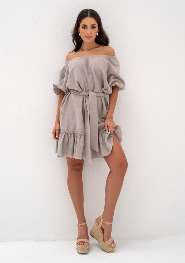 Brienne - Taupe muslin mini dress