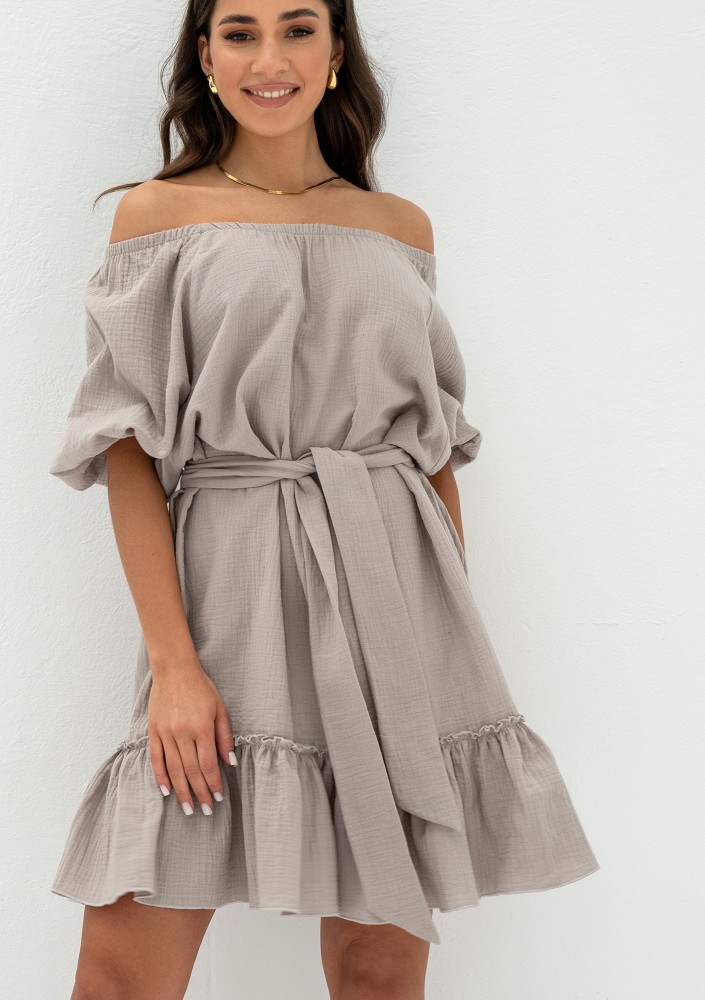 Brienne - Taupe muslin mini dress