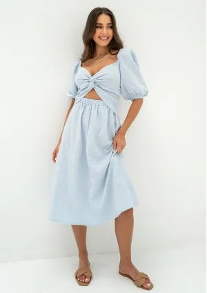 Rosina - Sukienka letnia midi z muślinu Błękitna