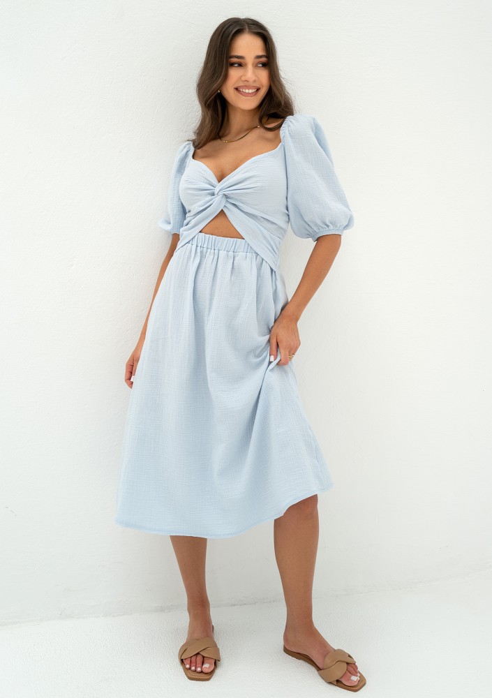 Rosina - Summer light blue muslin midi dress
