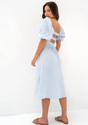 Rosina - Summer light blue muslin midi dress