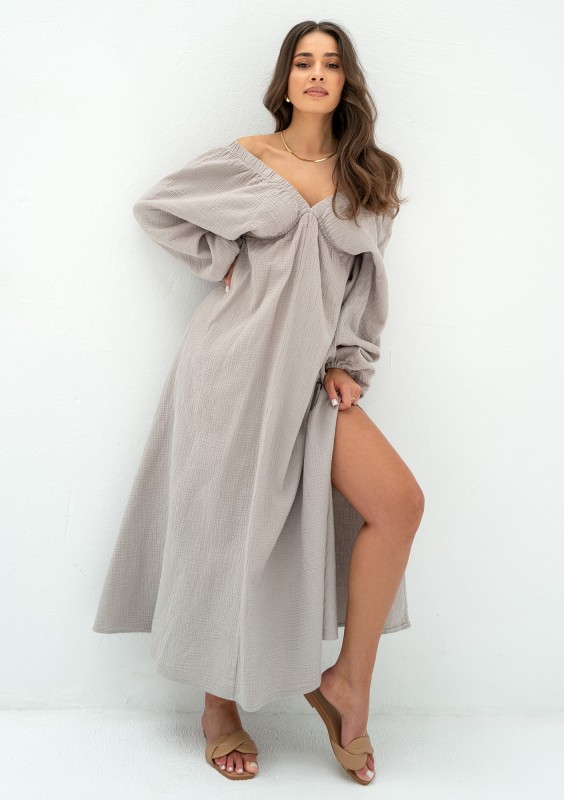 Axelia - Sukienka z dekoltem V Taupe