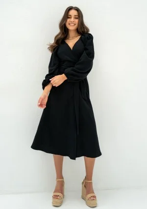 Blanche - Black muslin midi wrap dress