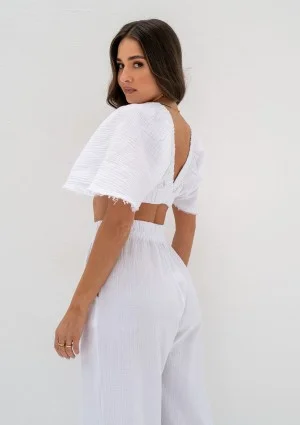 Path - White muslin crop top