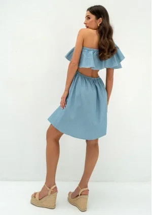 Lyssa - One-shoulder light jeans blue mini dress