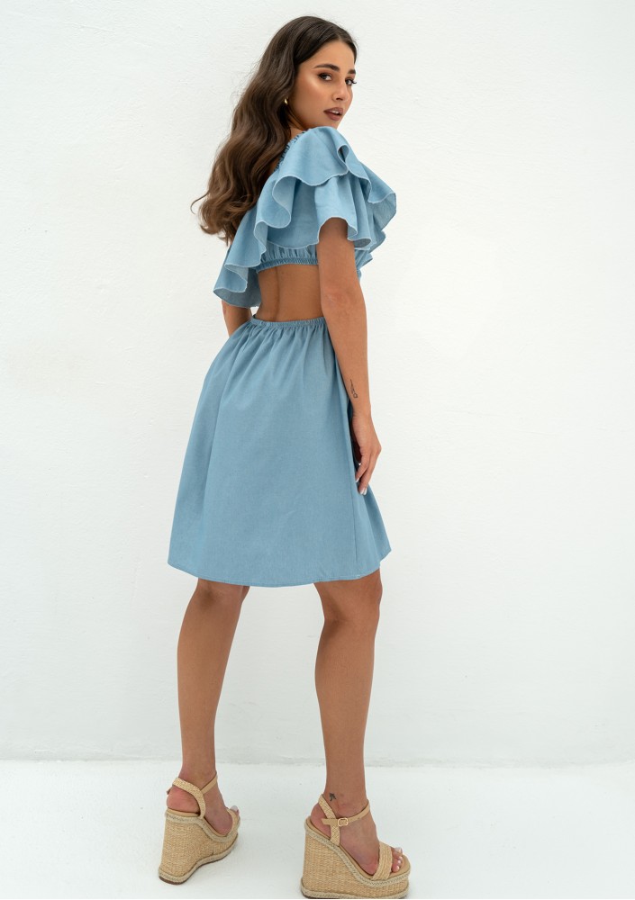 Lyssa - One-shoulder light jeans blue mini dress