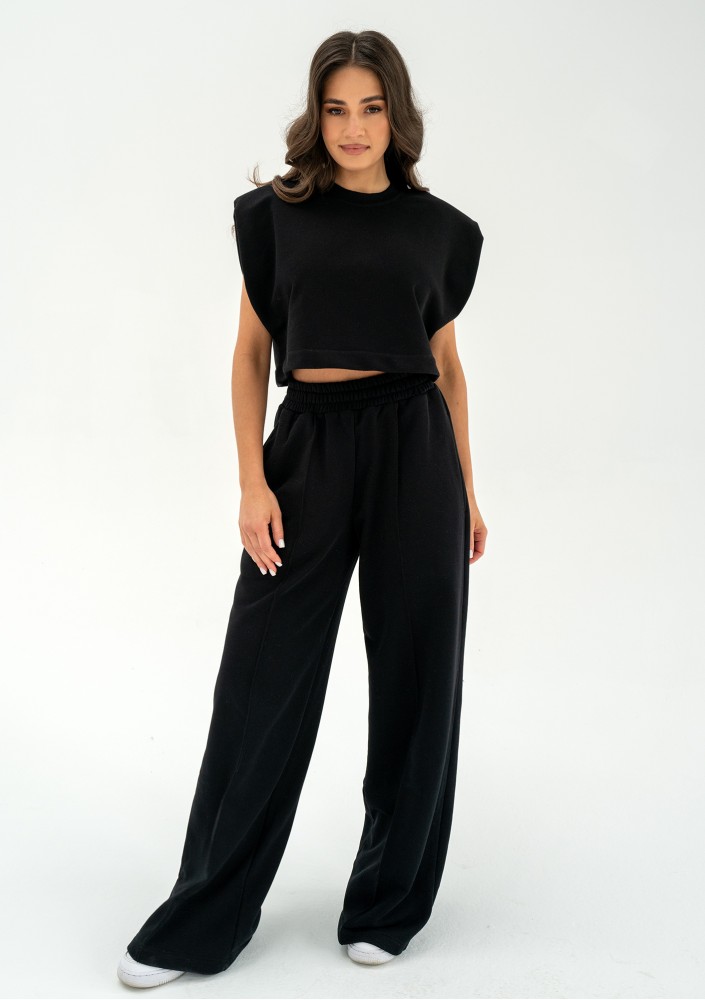 Costa - Spodnie dresowe z szeroką nogawką Black