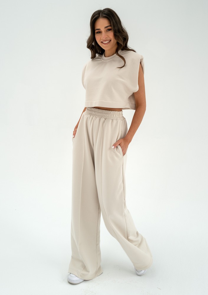 Costa - Spodnie dresowe z szeroką nogawką Coconut