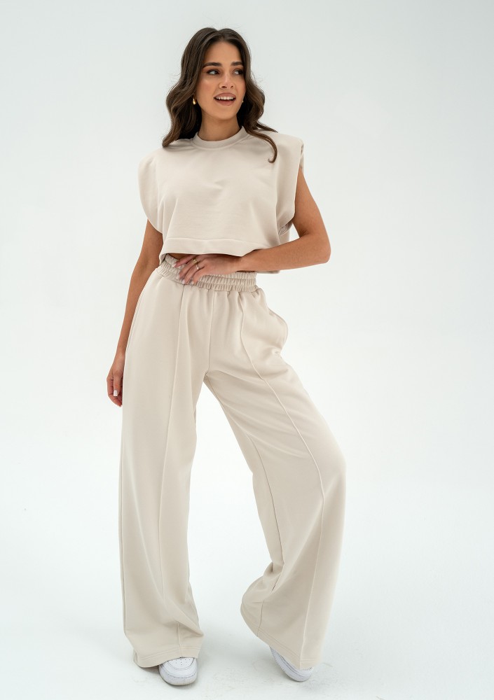 Costa - Spodnie dresowe z szeroką nogawką Coconut