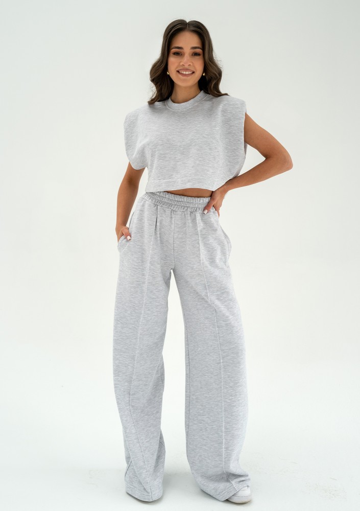 Costa - Spodnie dresowe z szeroką nogawką Light Melange