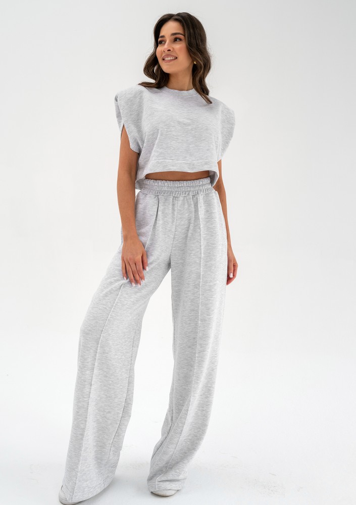 Costa - Spodnie dresowe z szeroką nogawką Light Melange