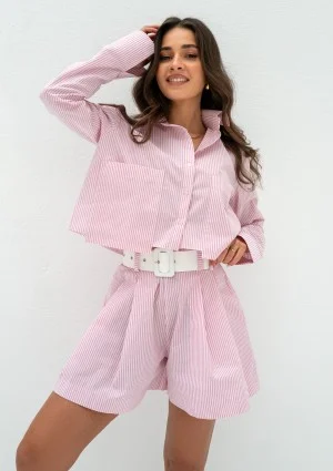 Jacque - Pink striped cotton crop shirt