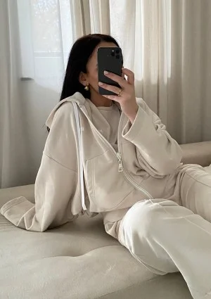 Bane - Rozpinana bluza oversize z kapturem Coconut