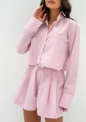 Jacque - Pink striped cotton crop shirt