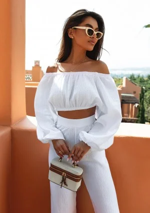 Bari - White muslin Spanish crop top