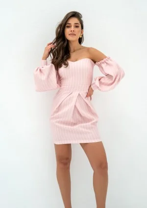 Sonia - Powder pink striped mini dress