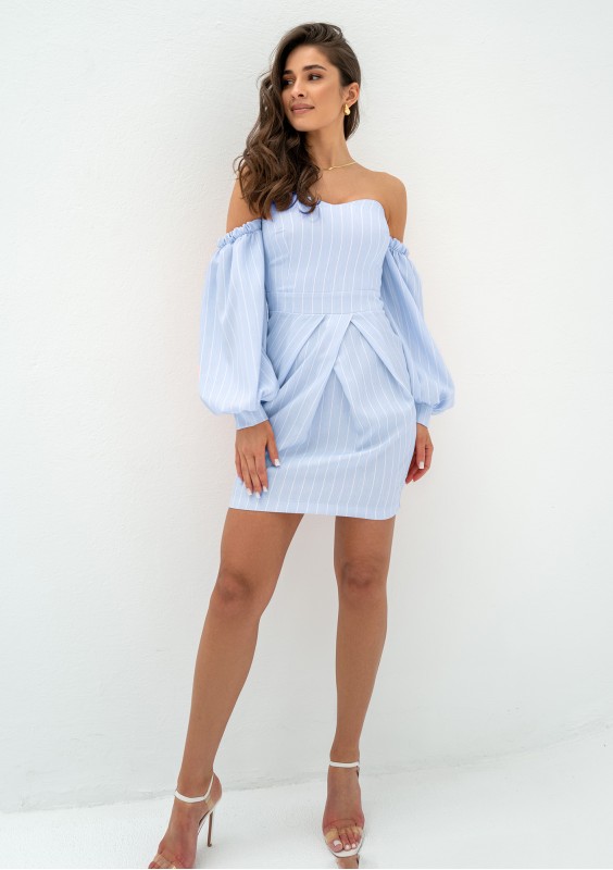 Sonia - Light blue striped mini dress