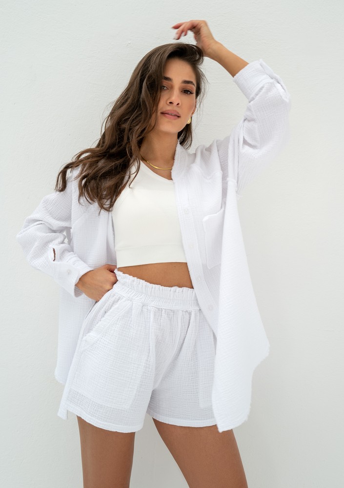 Kenza - Koszula oversize z muślinu Biała