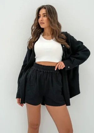 Kenza - Black muslin shorts