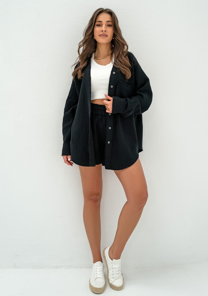 Kenza - Koszula oversize z muślinu Czarna