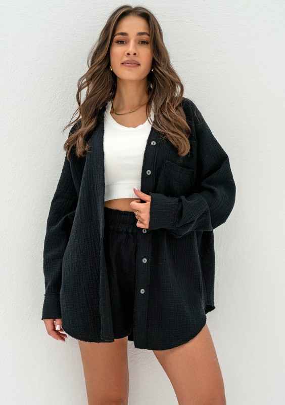 Kenza - Koszula oversize z muślinu Czarna