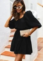 Maud - Boho black muslin mini dress
