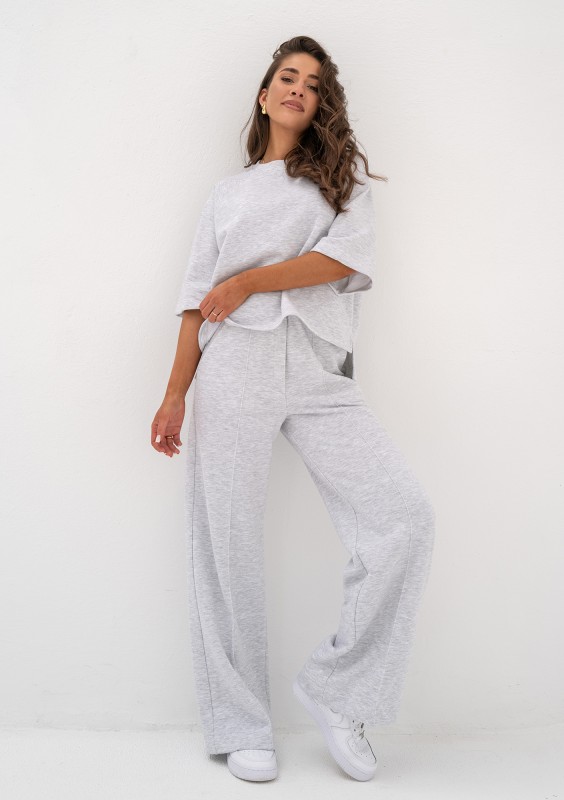 Melgo - Spodnie dzianinowe z kantem Light Melange