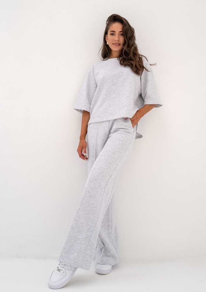 Melgo - Spodnie dzianinowe z kantem Light Melange