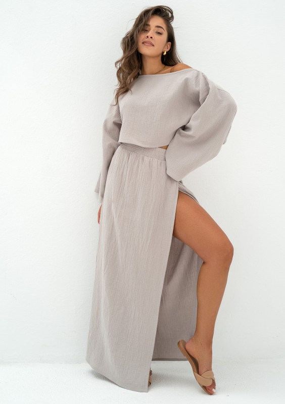 Terea - Top z muślinu Taupe