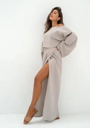 Terea - Spódnica maxi z muślinu Taupe