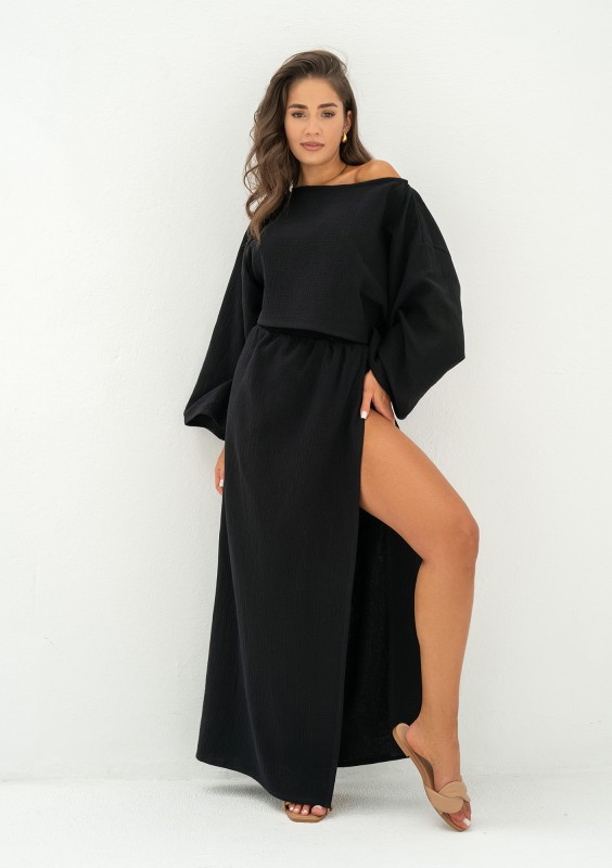Terea - Spódnica maxi z muślinu Czarna
