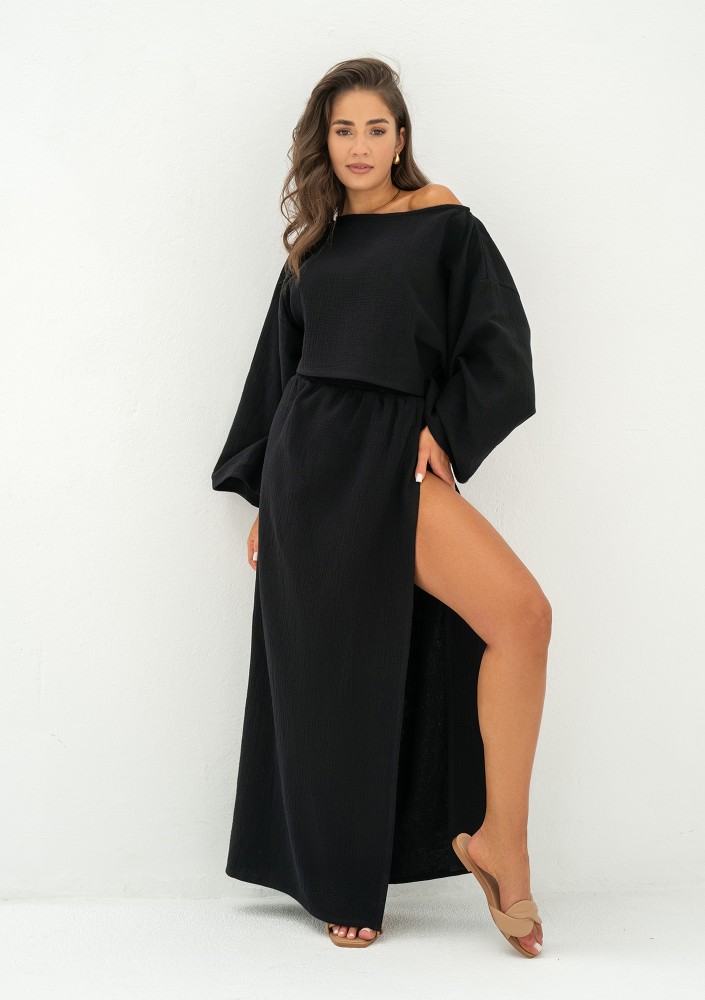 Terea - Spódnica maxi z muślinu Czarna