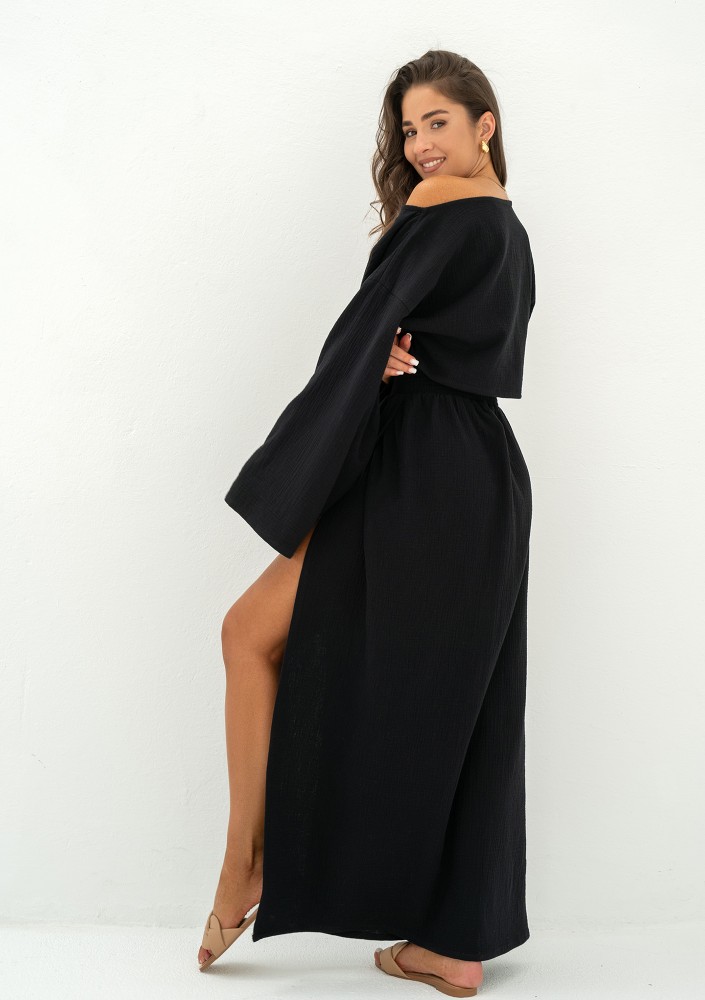 Terea - Spódnica maxi z muślinu Czarna