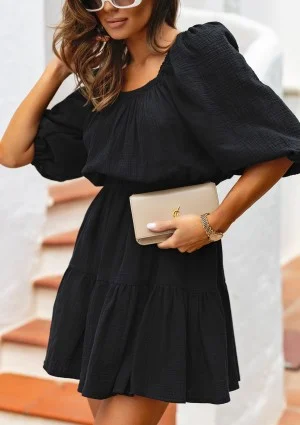 Maud - Boho black muslin mini dress