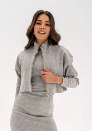 Aster - Bluza z dzianiny w prążki Szara