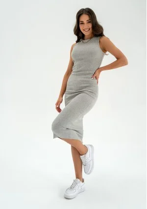 Aster - Sukienka bodycon z dzianiny w prążki Szara