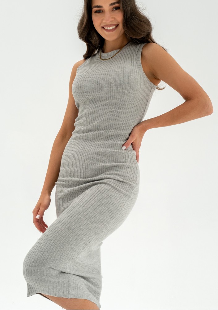 Aster - Sukienka bodycon z dzianiny w prążki Szara