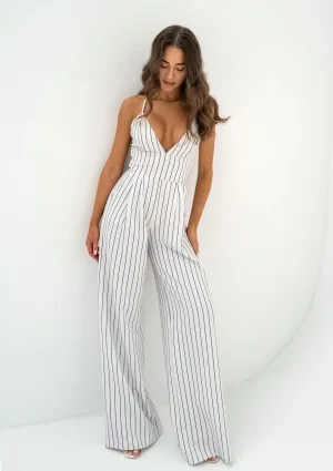 Moss - White striped cotton jumpsuit